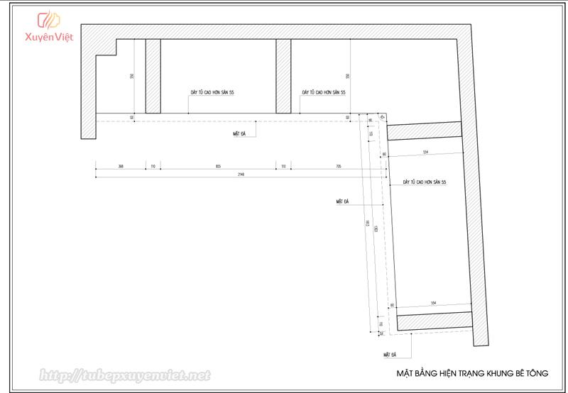 Bản vẽ thiết kế tủ bếp chữ l nhà cô Hòa