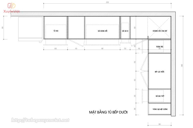 Bản vẽ kỹ thuật tủ bếp nhà chị Anh - Việt Trì, Phú Thọ