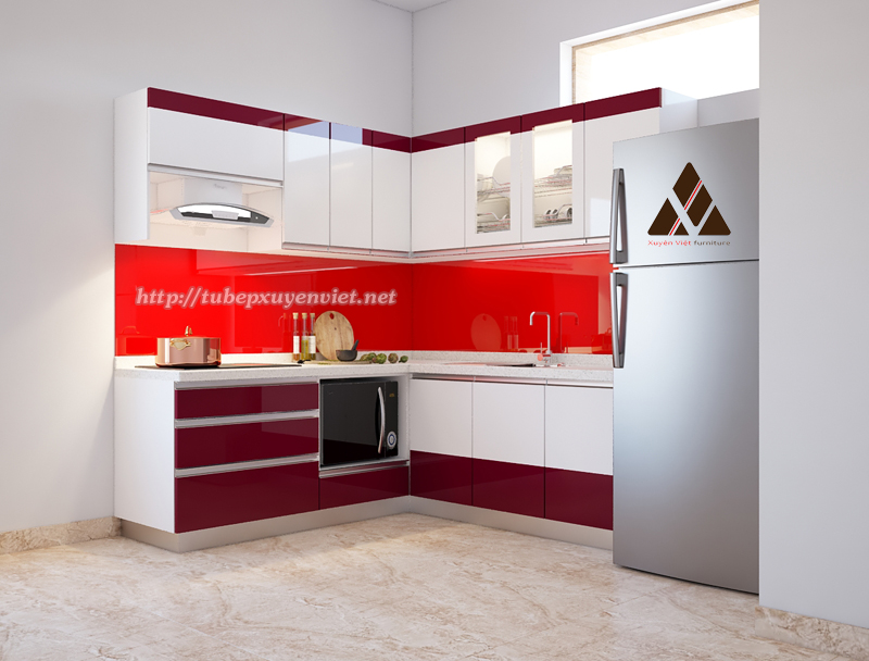 Bếp đẹp hiện đại chữ L nhà anh Chính - Lạc Long Quân, Hà Nội