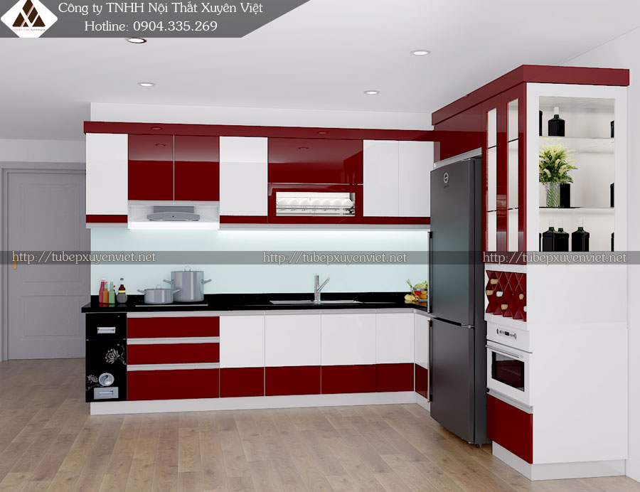 Tủ bếp đẹp chữ L nhà anh Chiến - Đồ Sơn - tủ bếp Hải Phòng