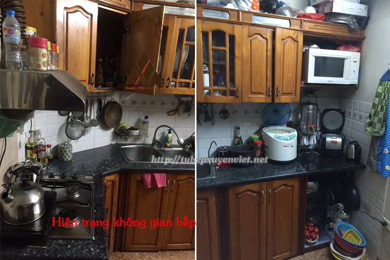 Hiện trạng tủ bếp gỗ trước khi thay thế nhà co Nhung