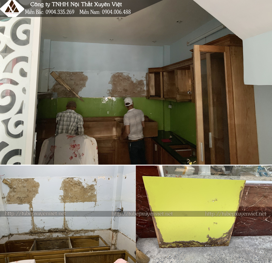 Hiện trạng tủ bếp gỗ đã bị mối ăn gần hết