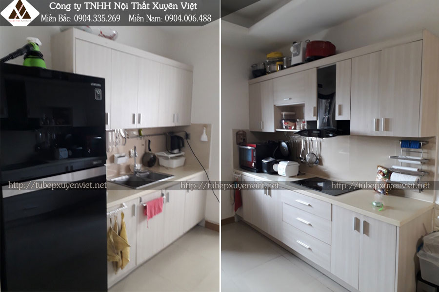 Hiện trang tủ bếp gỗ công nghiệp nhà chị Hà