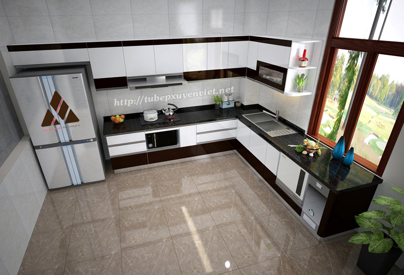 Kiểu tủ bếp đẹp chữ L nhà bác Đệ - Thái Bình