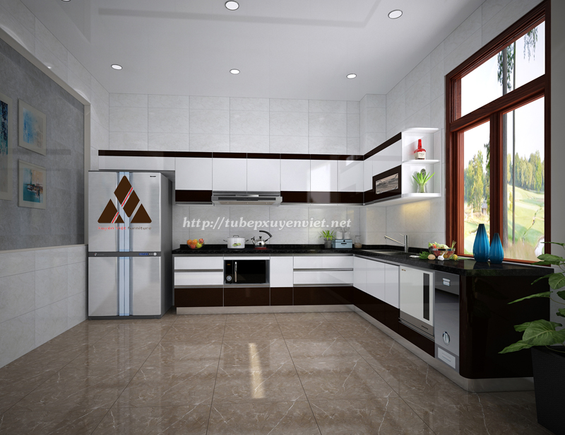 Kiểu tủ bếp đẹp chữ L nhà bác Đệ - Thái Bình