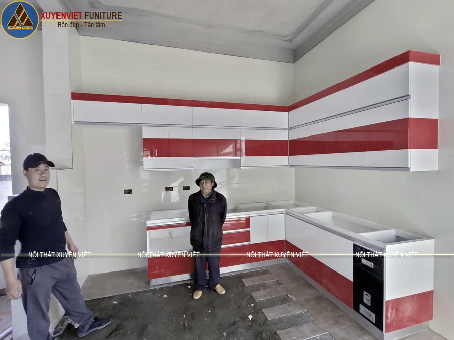 Mẫu tủ bếp chữ L đẹp nhà anh Cường - Nghệ An