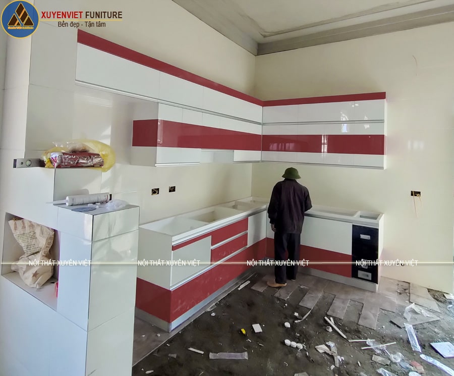 Mẫu tủ bếp chữ L đẹp nhà anh Cường - Nghệ An