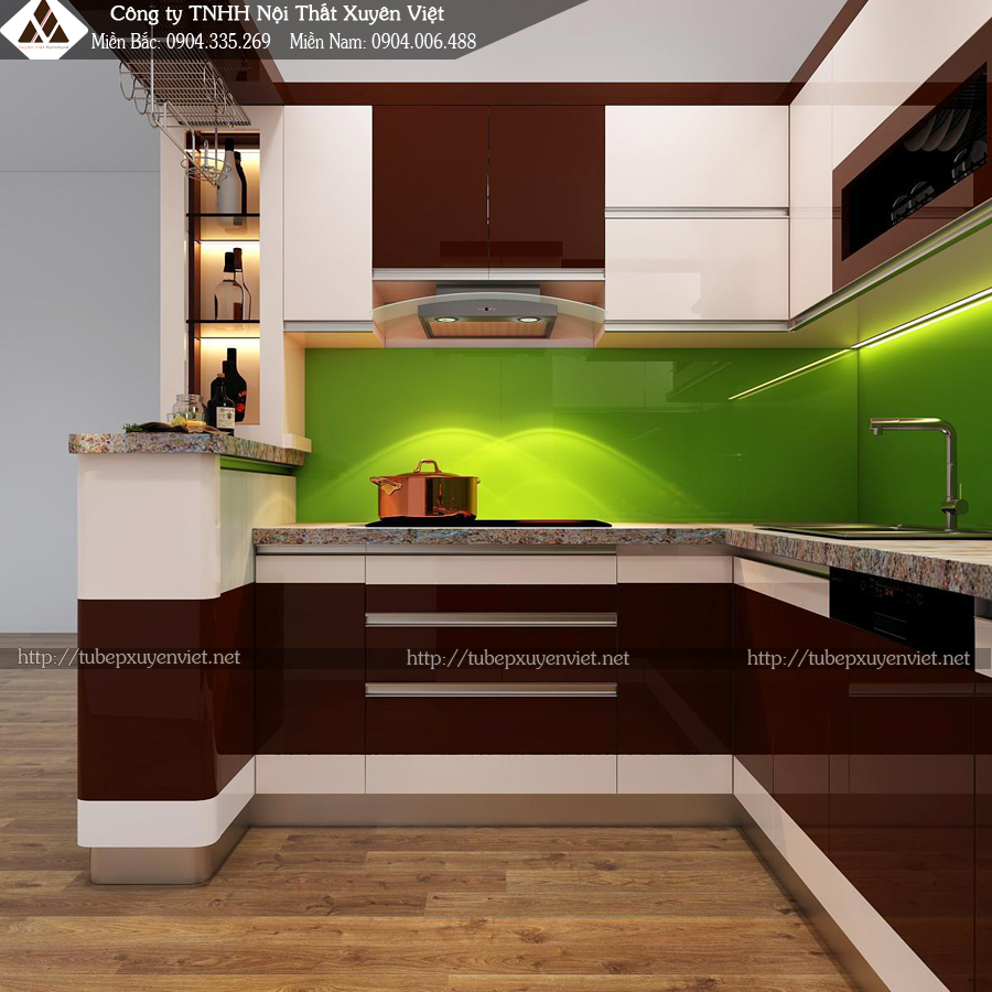 Mẫu tủ bếp có quầy bar chị Lệ - góc trong