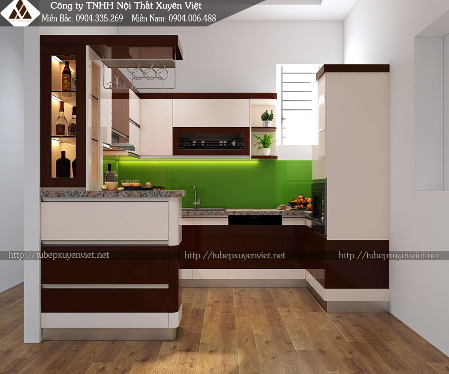 Mẫu tủ bếp có quầy bar chị Lệ - Đông Anh, Hà Nội