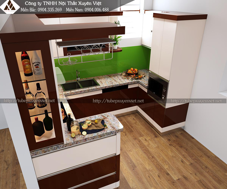 Mẫu tủ bếp có quầy bar chị Lệ - góc trên