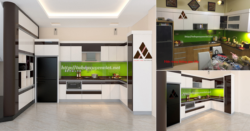 Mẫu tủ bếp đẹp bằng nhựa nhà anh Hưng - Cầu Bươu, Hà Nội