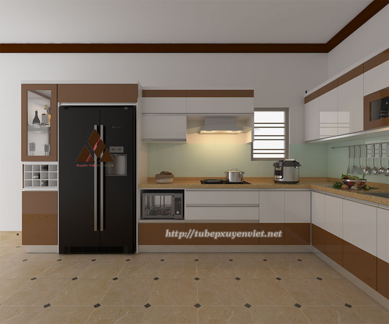 Mẫu tủ bếp đẹp chữ L nhà chị Tươi - thái bình
