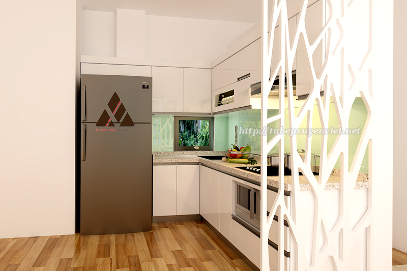 Mẫu tủ bếp đẹp chữ L nhà chị Lan - Mễ Trì Hạ, Hà Nội