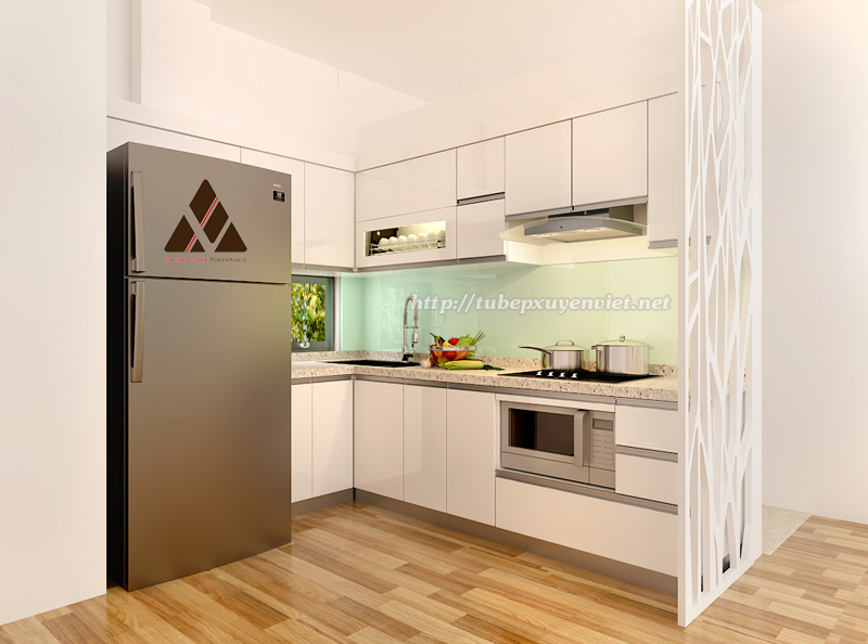 Mẫu tủ bếp đẹp chữ L nhà chị Lan - Mễ Trì Hạ, Hà Nội