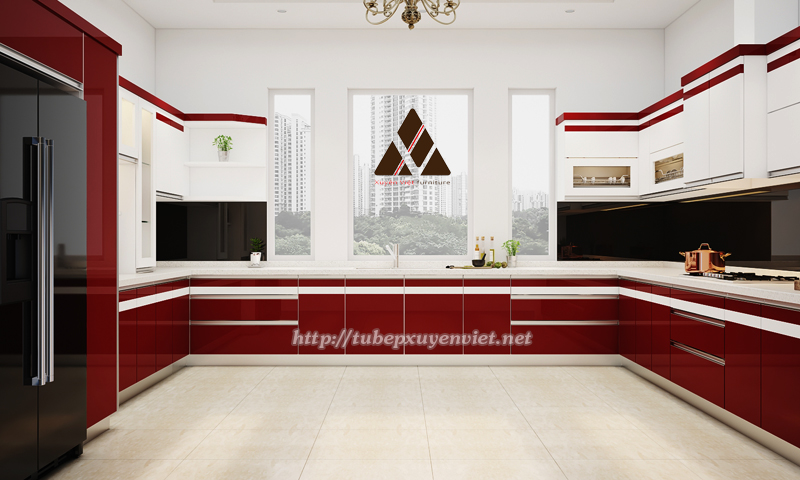 Mẫu tủ bếp đẹp chữ u hiện đại nhà anh Đô - Phú Thọ