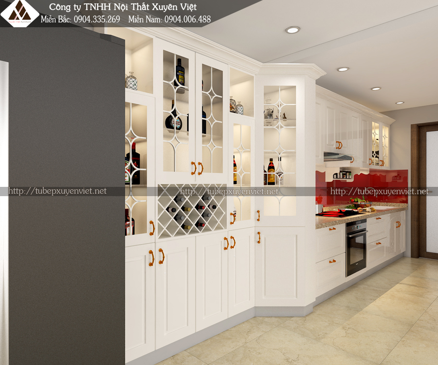 Mẫu tủ bếp có tủ rượu nhà chị Hiền - Nguyễn Đức Cảnh, Hà Nội