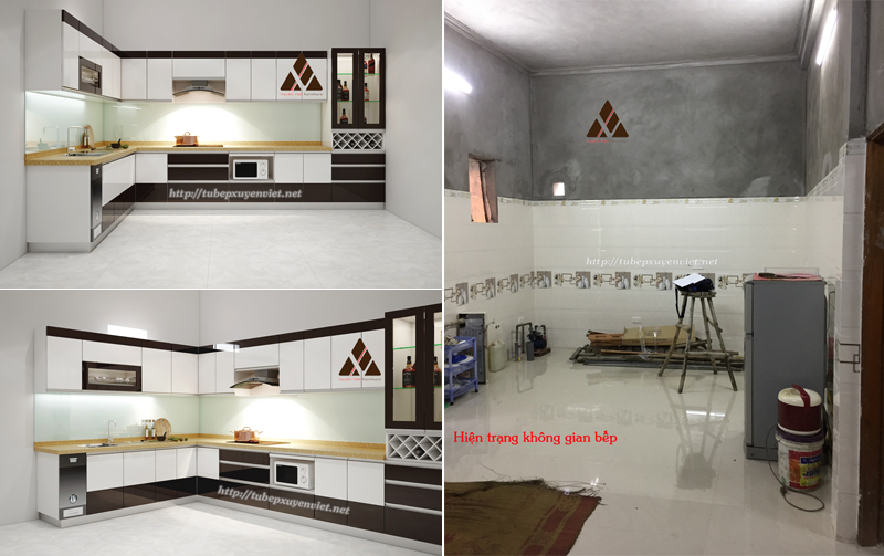 Mẫu tủ bếp đẹp có tủ rượu nhà chú Thành - Hải Dương