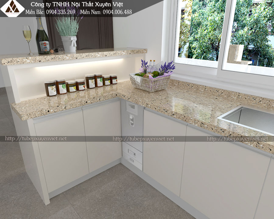 Mẫu tủ bếp đẹp hà nôi nhà cô Tâm ở Biệt Thự Xanh Villas góc bar