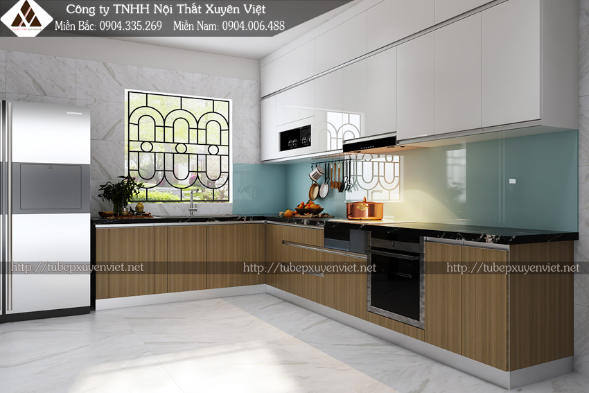 Mẫu tủ bếp laminate đẹp nhà chị Hà - Long Biên, Hà Nội