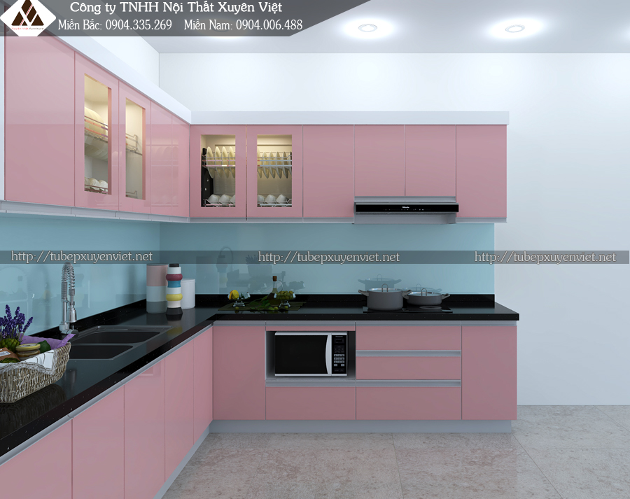 Tủ bếp hiện đại chữ L nhà anh Việt