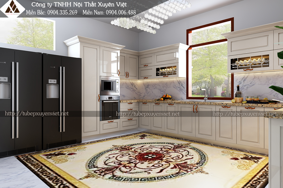 Mẫu tủ bếp tân cổ điện đẹp nhà anh Chiến - Hải An, Hải Phòng góc bên trái