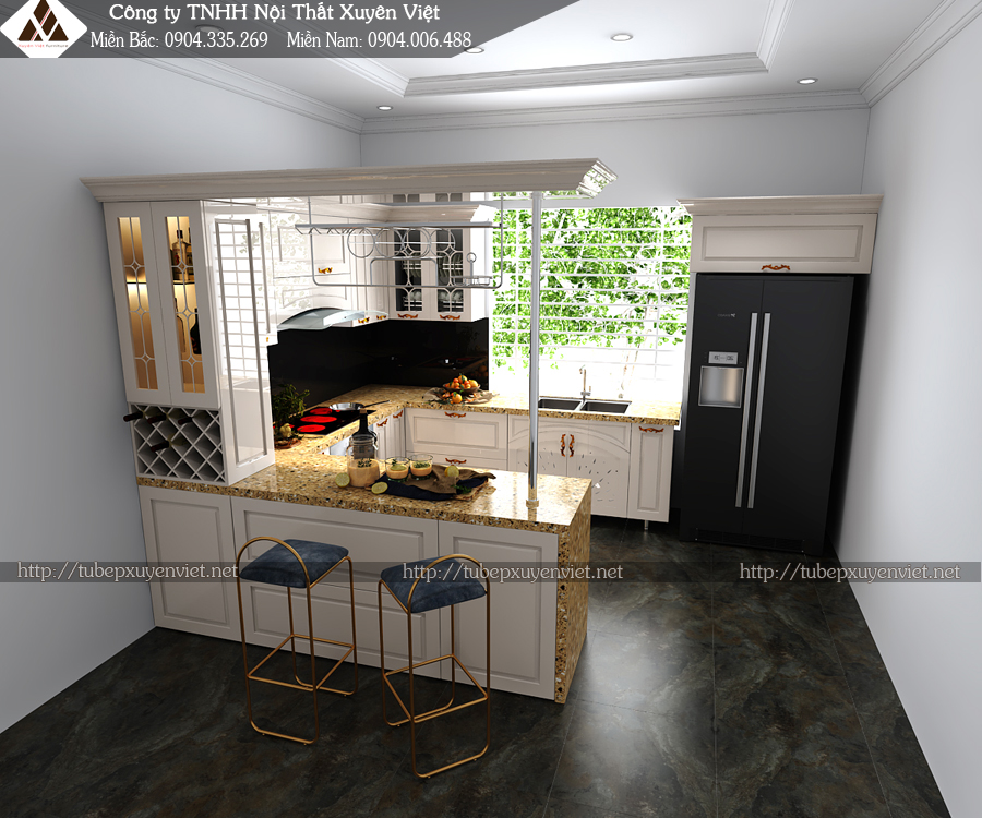 Mẫu tủ bếp tân cổ điển đẹp chị Huyền - Xuân Mai, Hà Nội