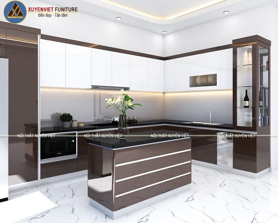 Phòng bếp đẹp hiện đại với tủ bếp chịu nước nhà anh Tuấn - Hóc Mon, HCM