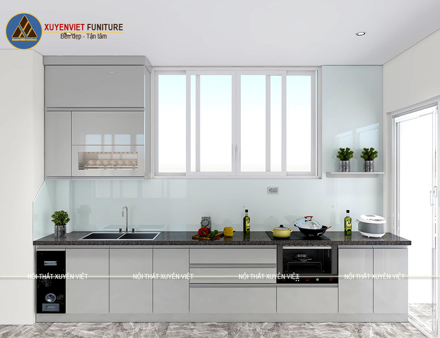 Thiết kế đẹp mắt, công năng tiện ích của tủ bếp chị Linh