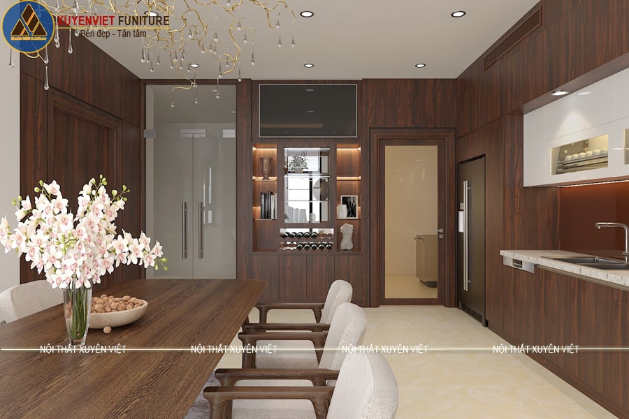 Thi công tủ bếp nhựa laminate vân gỗ nhà cô Hải - TP Vinh góc tủ rượu