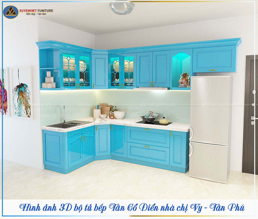 Thi công tủ bếp nhựa tân cổ điển nhà chị Vy – Tân Phú