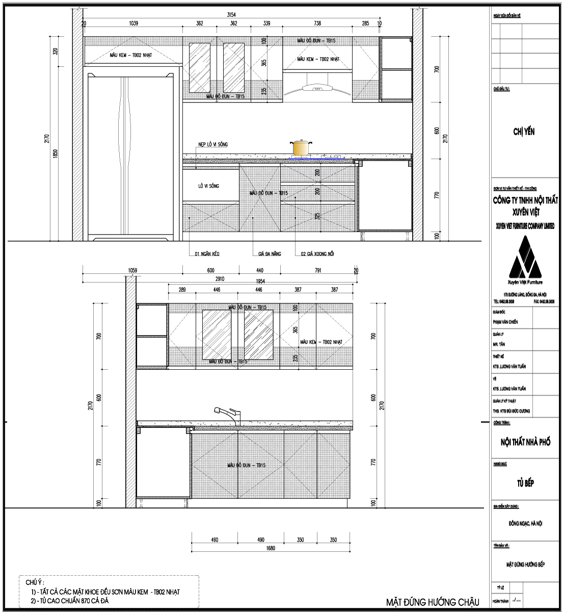 Thiết kế tủ bếp đẹp nhà chị Yến
