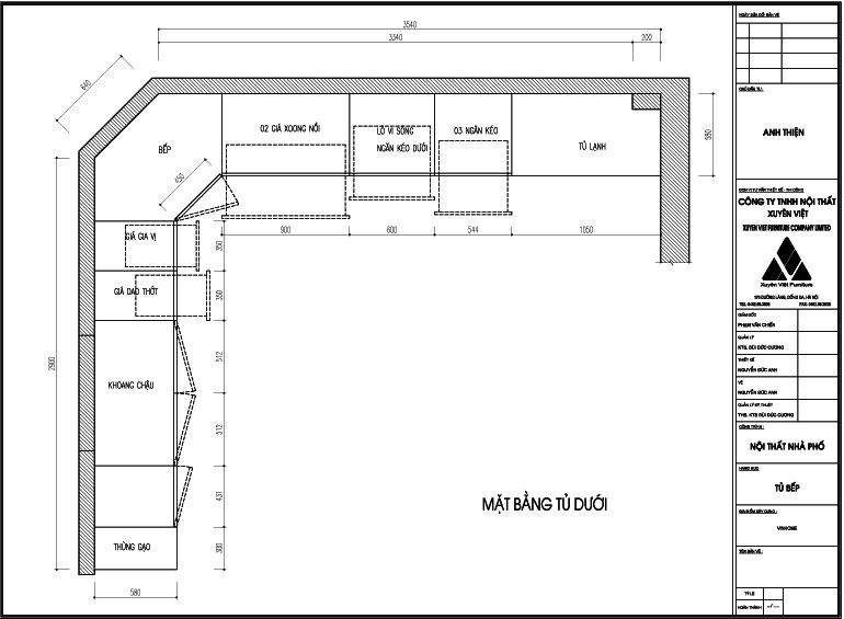 Thiết kế công năng tủ bếp nhà anh Thiện