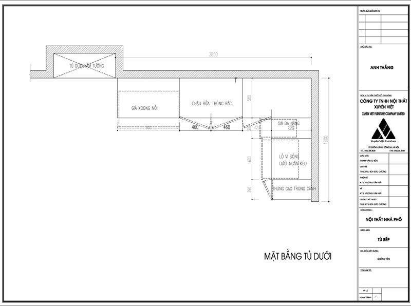 Thiết kế tủ bếp dưới nhà anh Thắng - Quảng Yên
