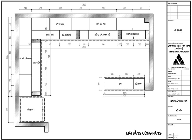 Thiết kế công năng tủ bếp nhà chị Hòa