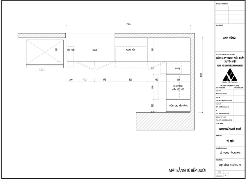 Thiết kế công năng tủ bếp anh Hùng - Lê Trọng Tấn, Hà Nội