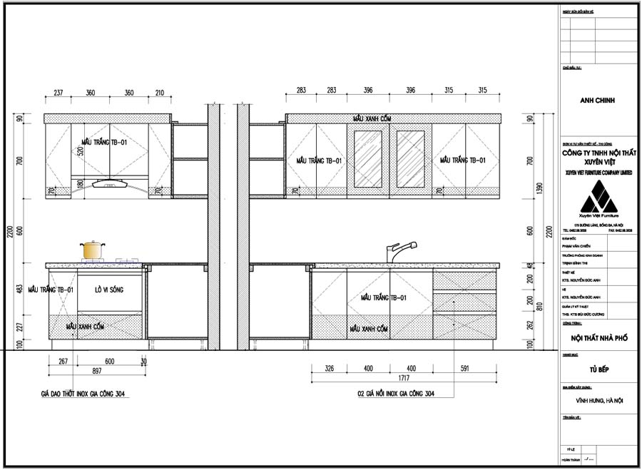 Thiết kế công năng tủ bếp bằng nhựa nhà anh Chinh