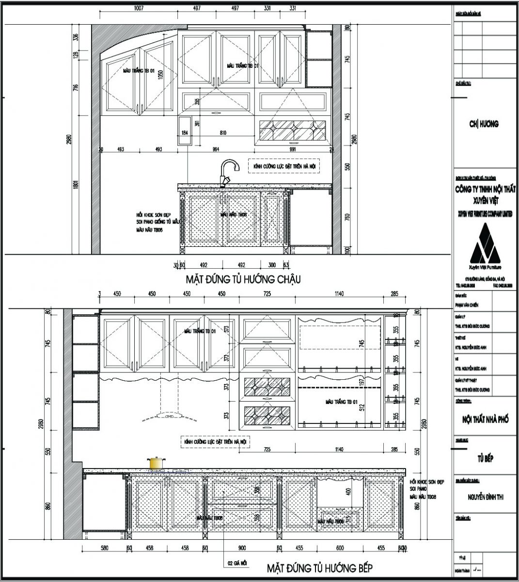 Thiết kế tủ bếp tân cổ điển nhà chị Hương
