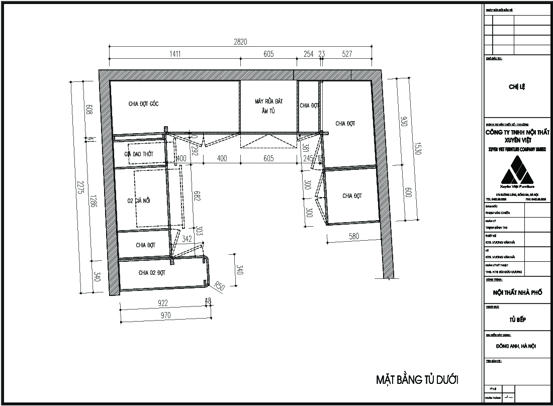 Thiết kế tủ bếp nhà chị Lệ