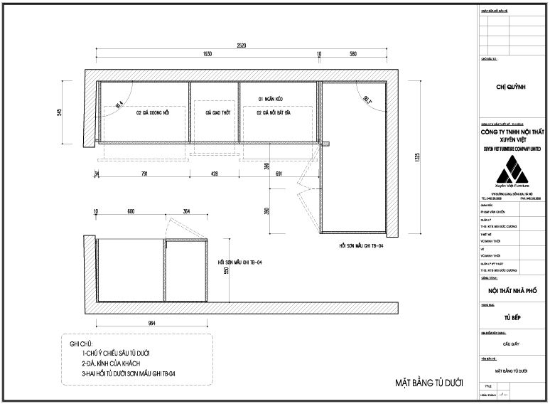 Thiết kế tủ bếp cho nhà chị Quỳnh