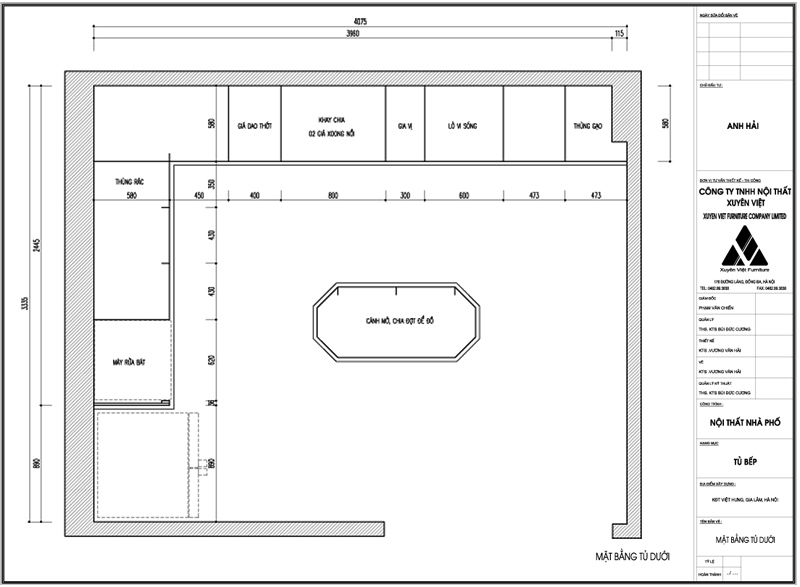 Thiết kế tủ bếp nhà anh Hải - KĐT Việt Hưng, Hà Nội