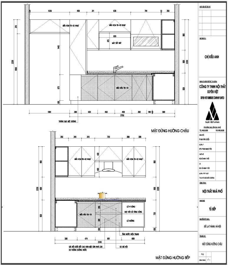 Thiết kế tủ bếp chữ l nhà chị Kiều Anh