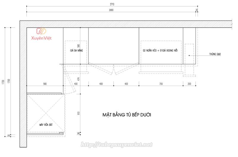Thiết kế tủ bếp chữ L nhà Cô Ninh - Hoàng Quốc Việt