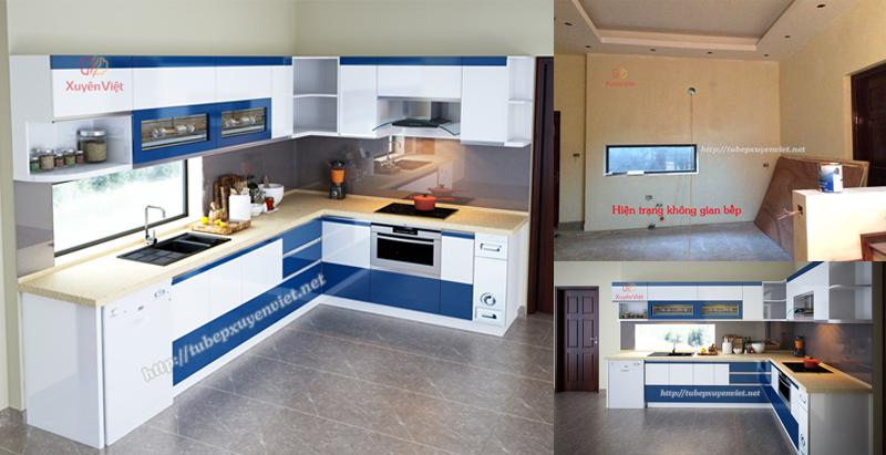 Thiết kế tủ bếp đẹp chữ L nhà chị Trang - Gia Lâm, Hà Nội