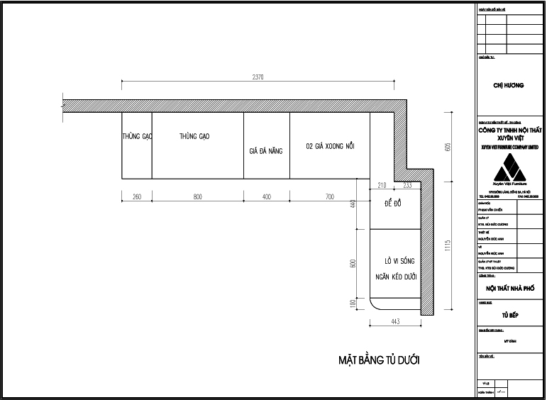 Thiết kế tủ bếp đẹp chung cư nhà chị Hương