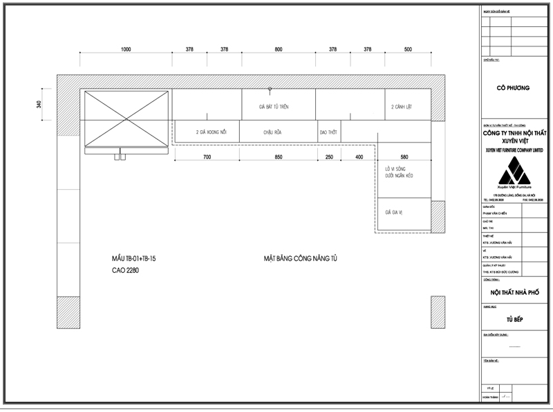 Thiết kế tủ bếp dưới nhà cô Phương