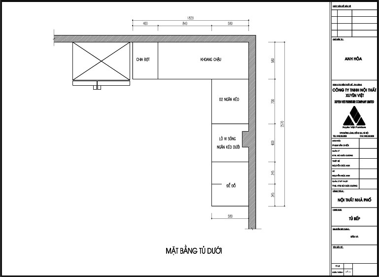 Thiết kế kế tủ bếp đẹp nhà anh Hòa