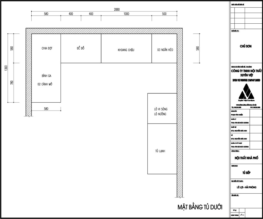Thiết kế tủ bếp đẹp nhà anh Tú