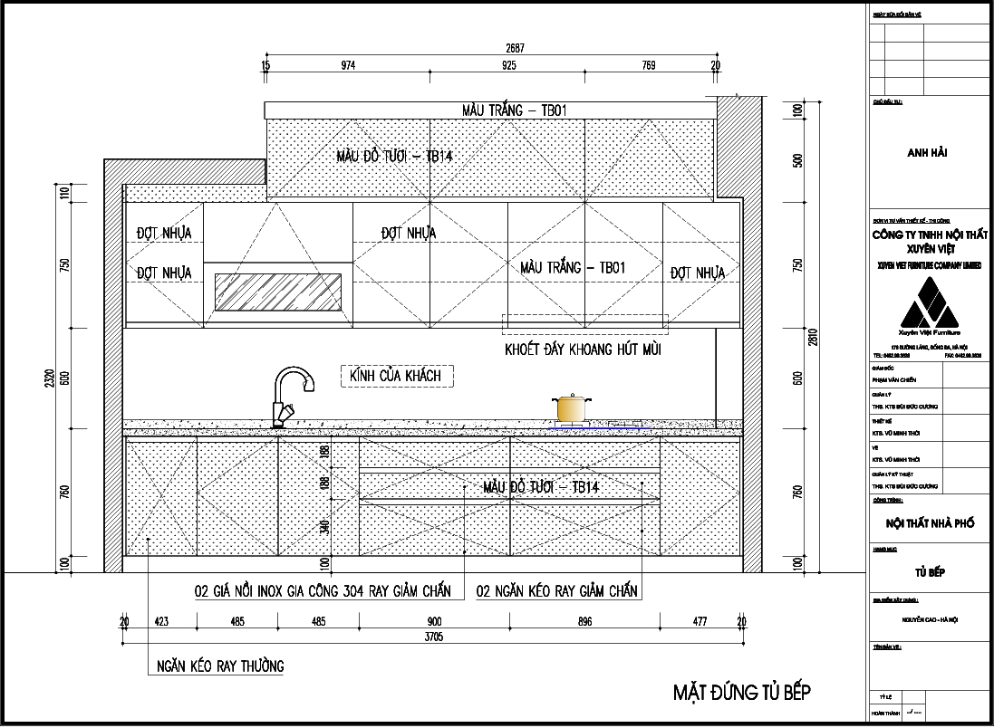 Thiết kế tủ bếp chữ i đẹp nhà nhỏ anh hải