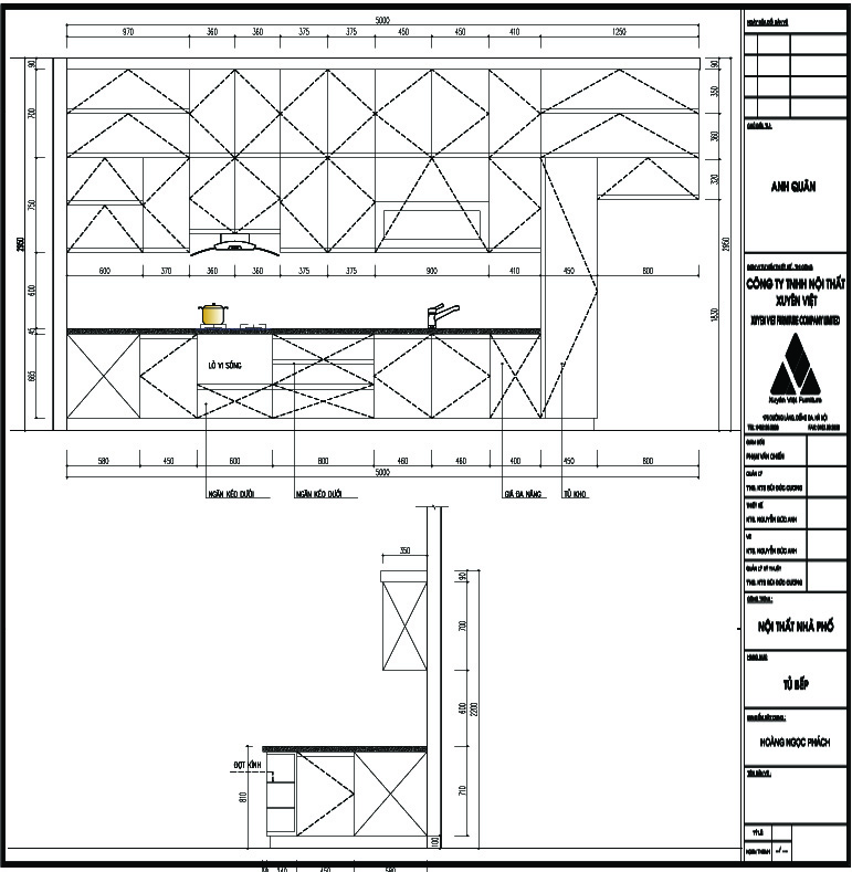 Thiết kế tủ bếp đẹp chữ L nhà Quân