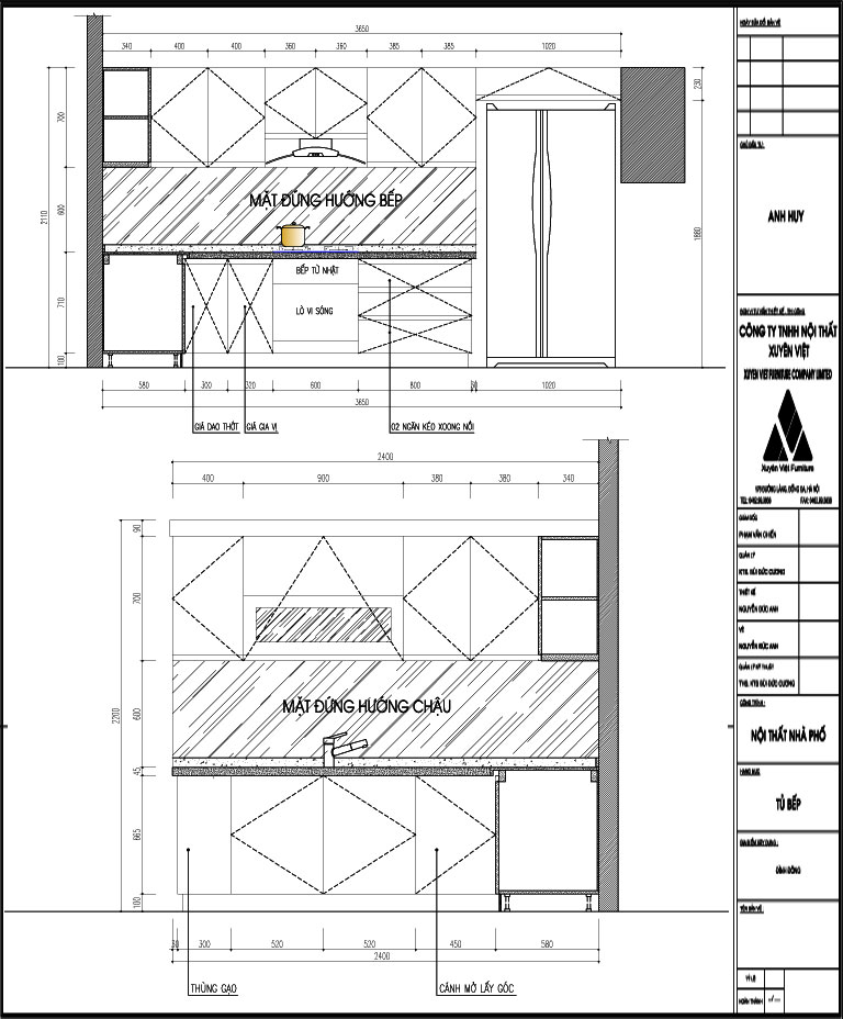 Thiết kế công năng tủ bếp đẹp nhà anh Huy